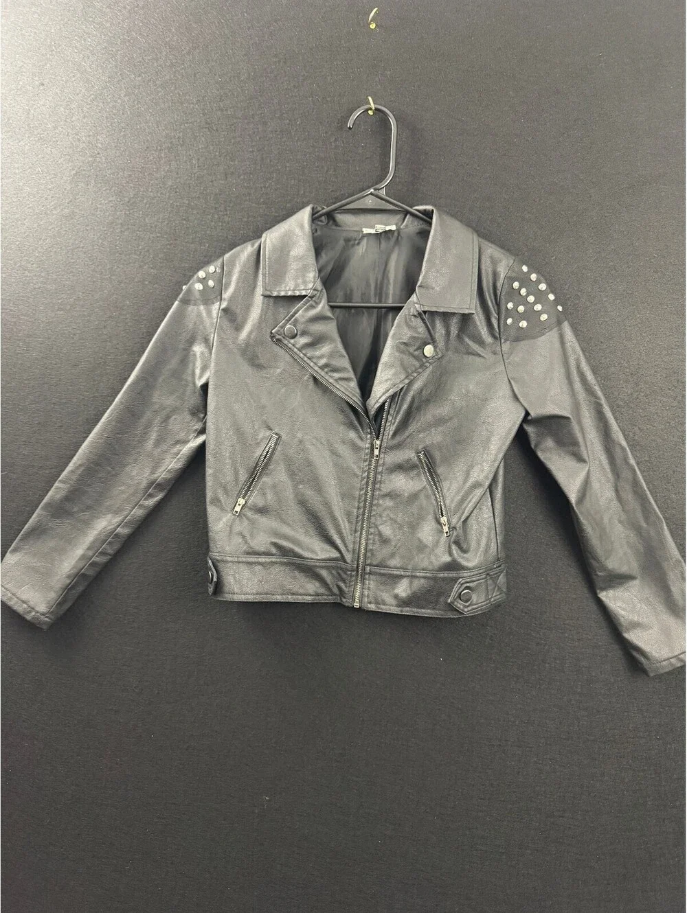 Girls' Disney Signed Special Edition Black Faux Leather Studded Jacket M (10/12)